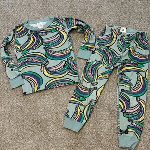 Kids Hanna Anderson Blue Bananas Print PJ Set, 100% Cotton, Long Sleeved, Blue,